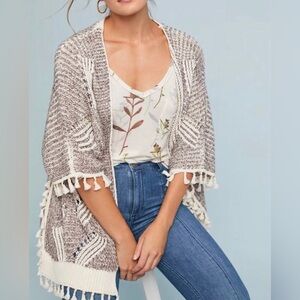 🤍 Anthropologie Eliana Fringed Poncho Blanket Wrap Kimono